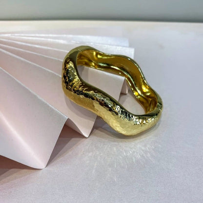 Wavy Hammered Gold Plated Cuff Bracelet