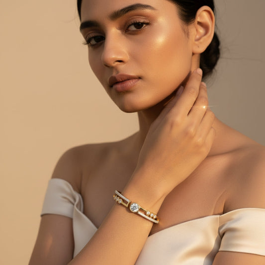 Anti-Tarnish Gold Crystal Bracelet | Elegant Zirconia Bangle