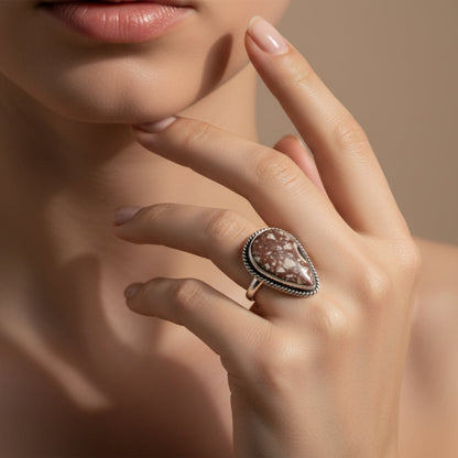 Teardrop Stone Oxidized Finger Ring – Handcrafted Vintage Style