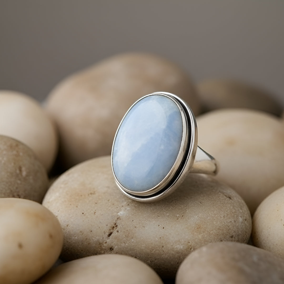 Oxidized Silver Blue Chalcedony Ring