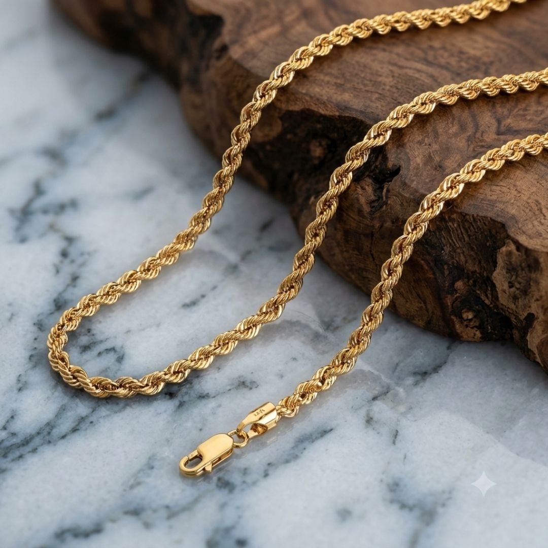 Gold Plated Stainless Steel Anti Tarnish Twisted Chain Necklace
