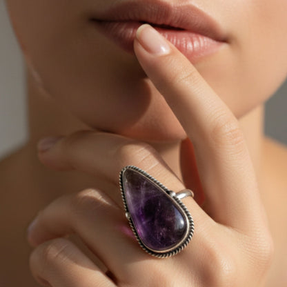 Oxidized Silver Amethyst Statement Ring