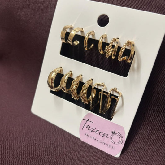 Gold Hoop Earrings Set – 6-Pair Textured & Modern Hoops