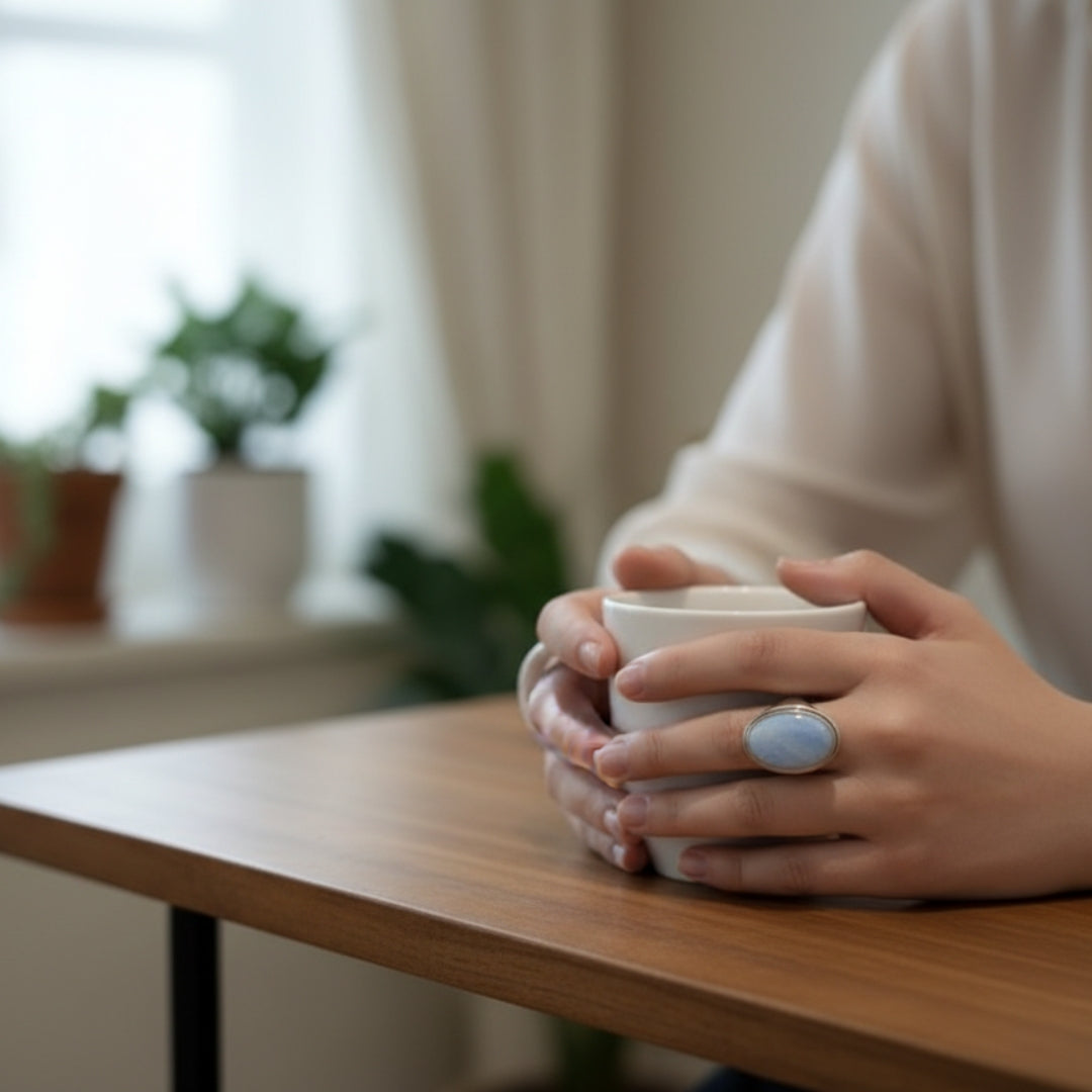 Oxidized Silver Blue Chalcedony Ring
