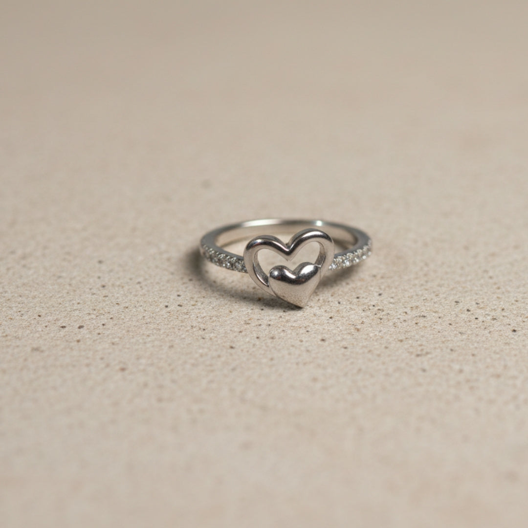 Double Heart Silver Plated Ring