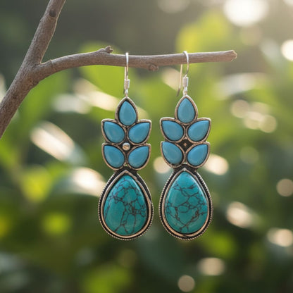 Oxidized Turquoise Blue Dangling Earrings