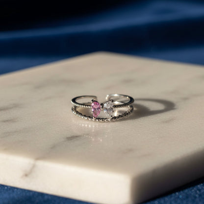 Silver Coated Twin Marquise Diamond Ring