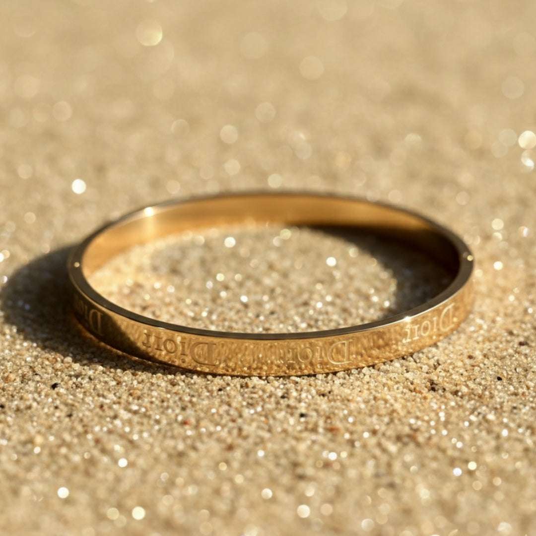 Rose Gold Dior Engraved Bracelet | Chic Luxury Bangle