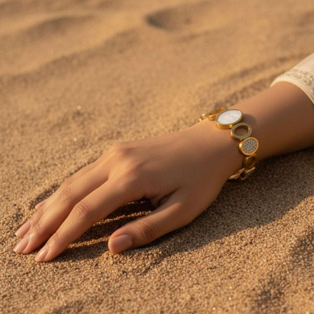 Anti-Tarnish Gold Bracelet | White Stone & Crystal Designer Bangle