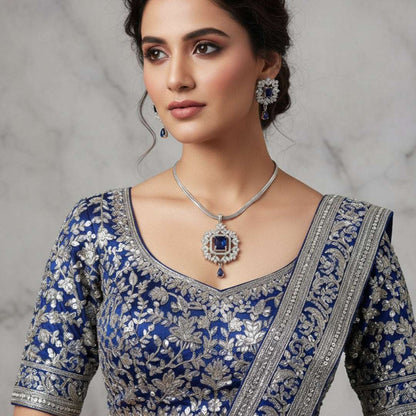 Royal Blue American Diamond Necklace Set