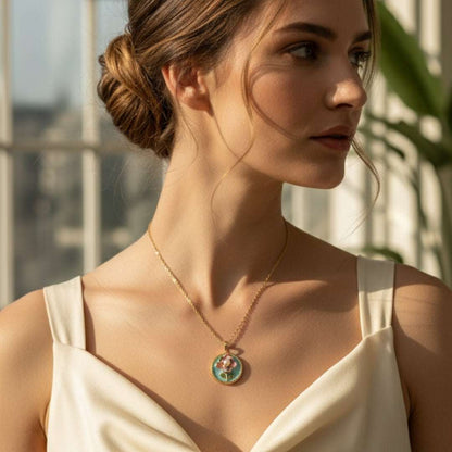 Anti-Tarnish Pastel Floral Medallion Pendant