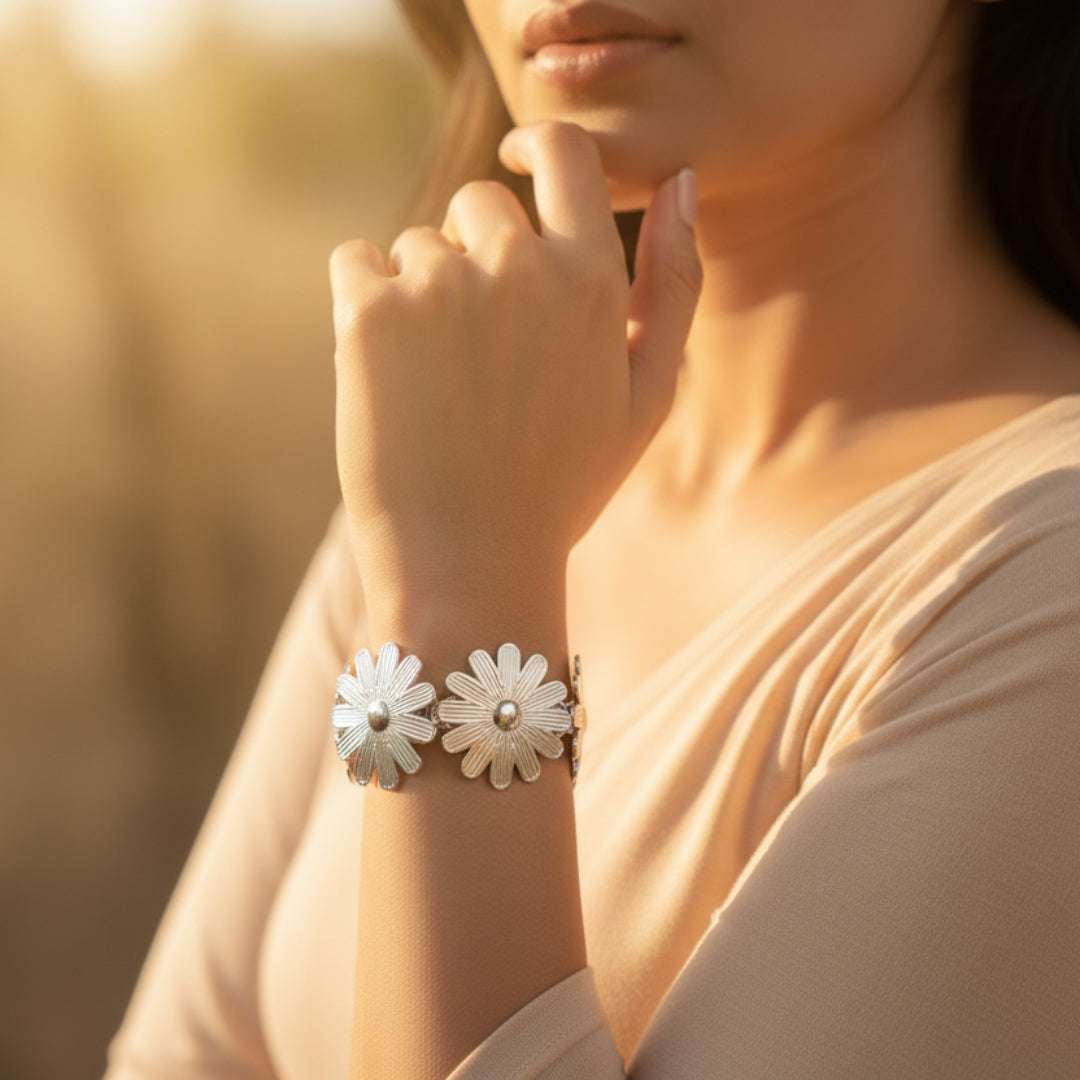 Silver Daisy Cuff Bracelet