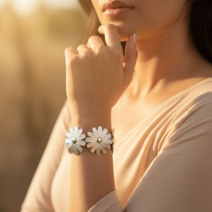 Silver Daisy Cuff Bracelet