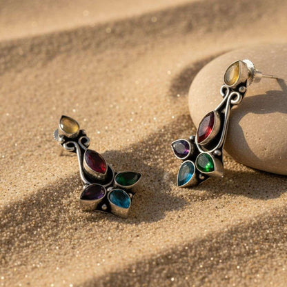 Oxidized Multicolor Navratna Stud Earrings