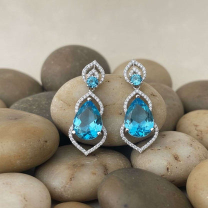 American Diamond Sky Blue Drop Earrings