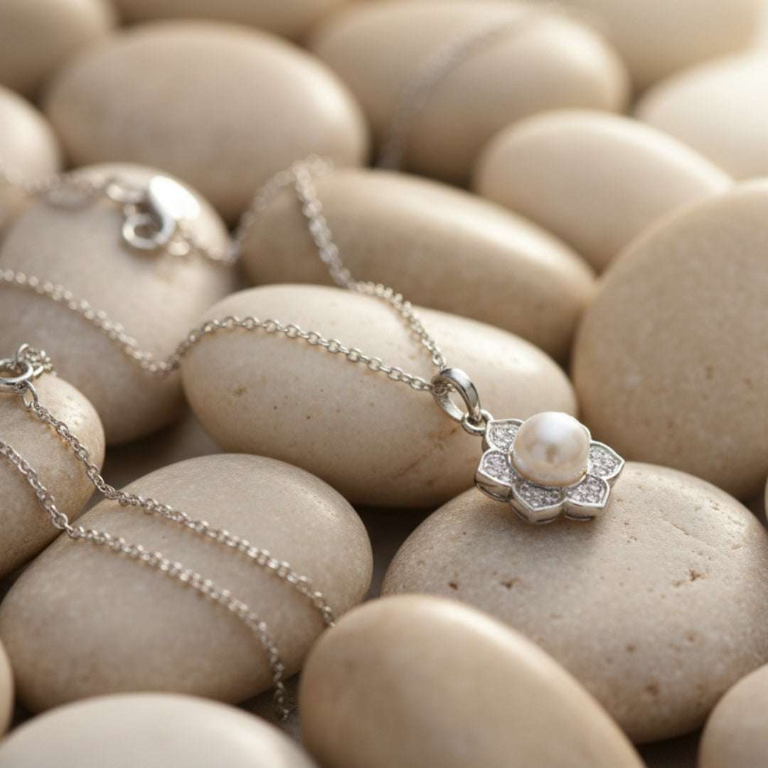 Silver Pearl Blossom Pendant Necklace