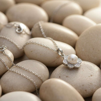 Silver Pearl Blossom Pendant Necklace