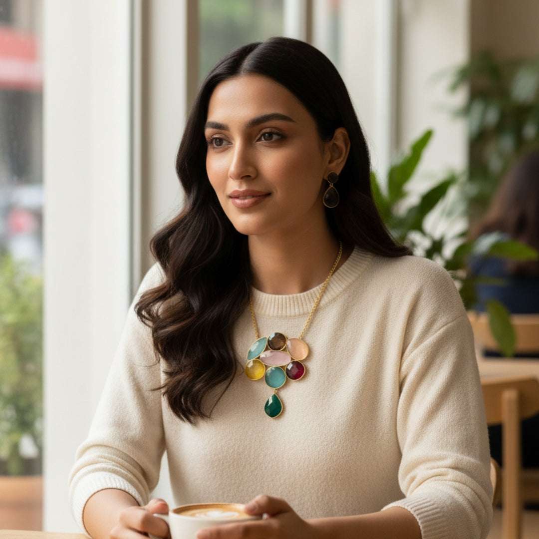 Multicolor Statement Necklace & Earrings Set