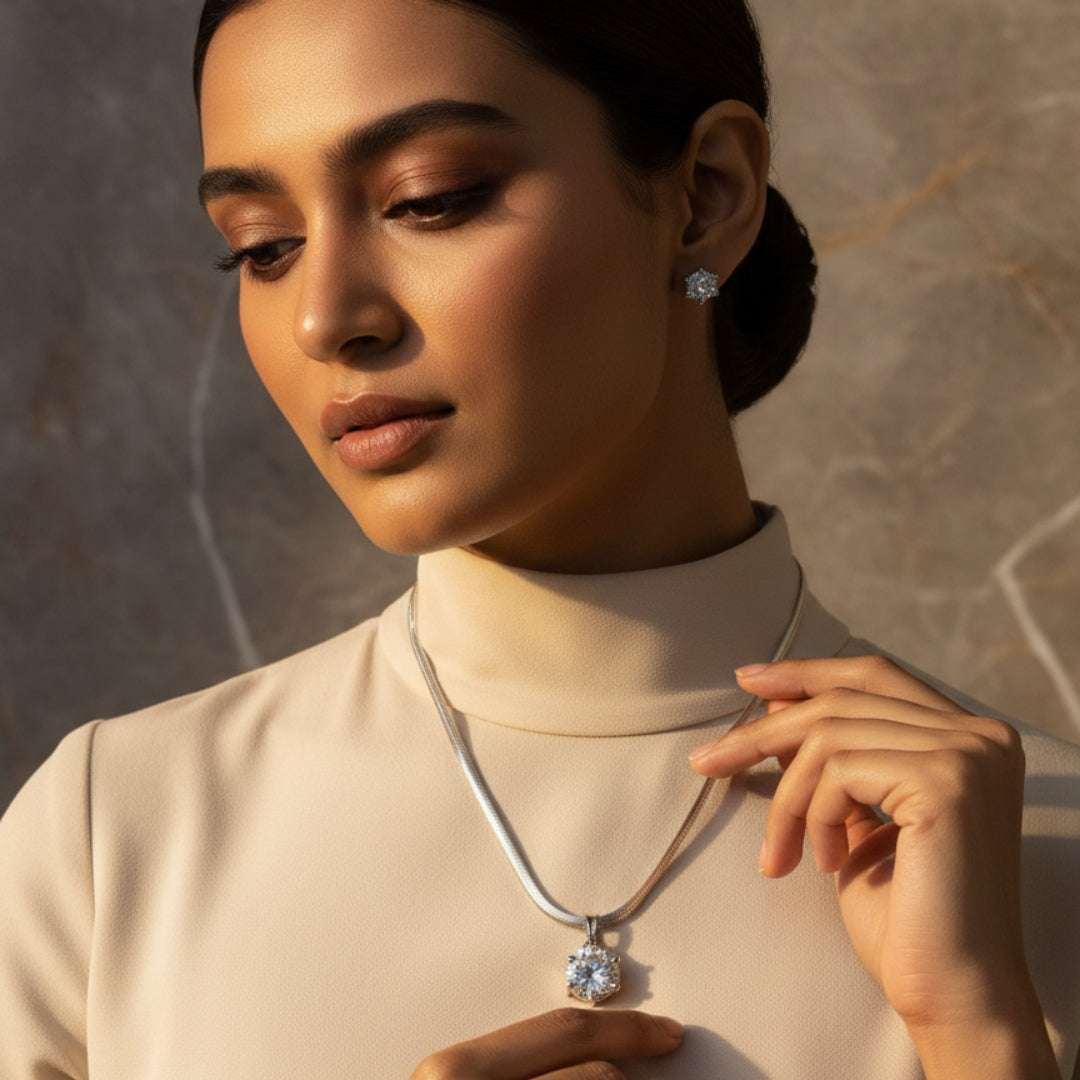 Elegant Solitaire American Diamond Necklace Set