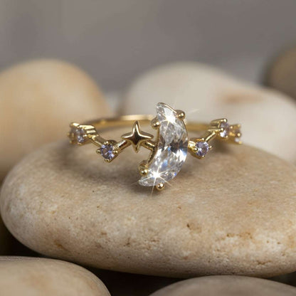 Gold Plated Crescent Star Ring