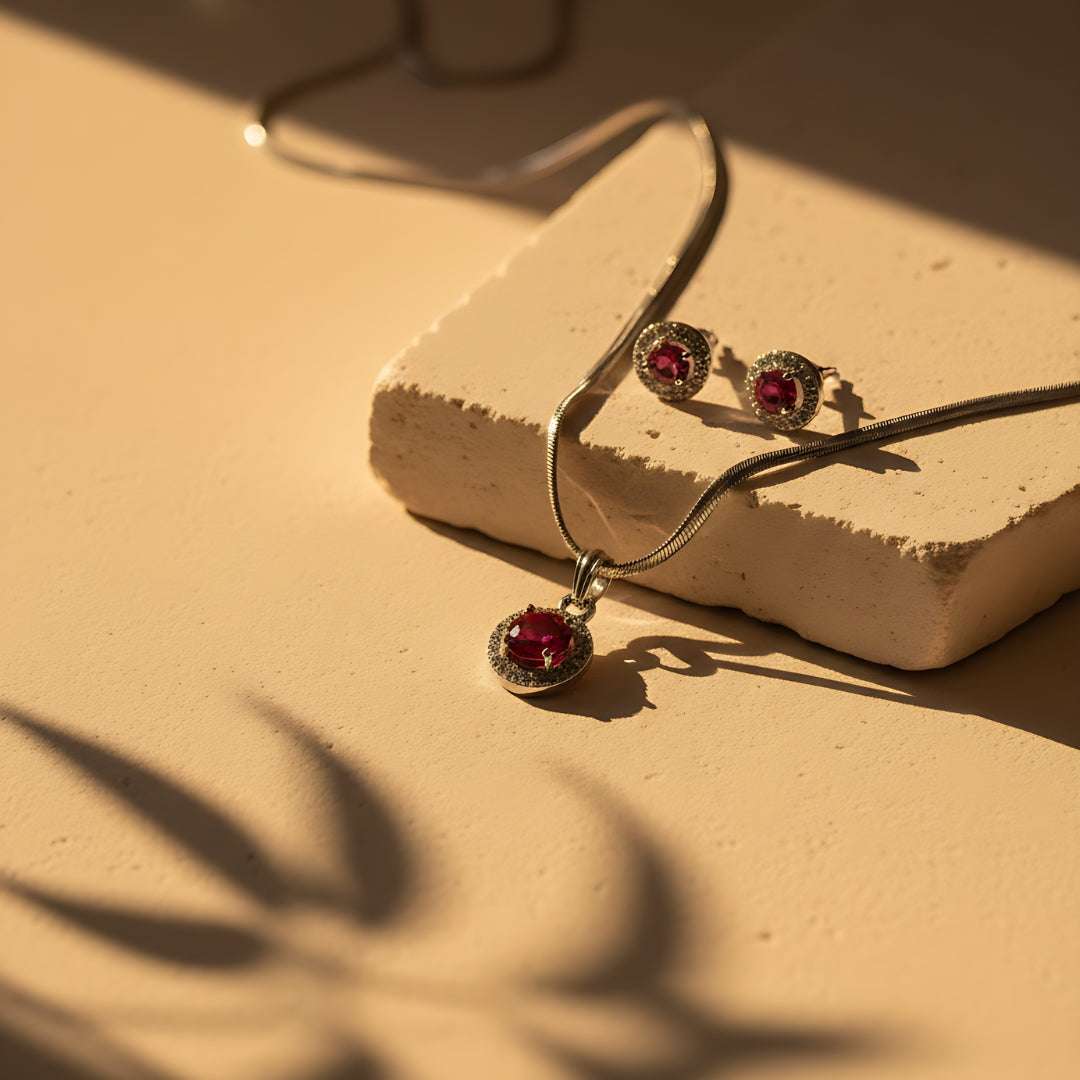 Ruby American Diamond Pendant Necklace