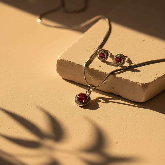 Ruby American Diamond Pendant Necklace