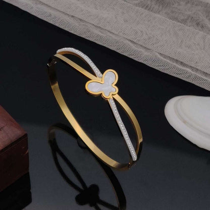 Anti-Tarnish Butterfly Bracelet | Mother of Pearl & Crystal Bangle