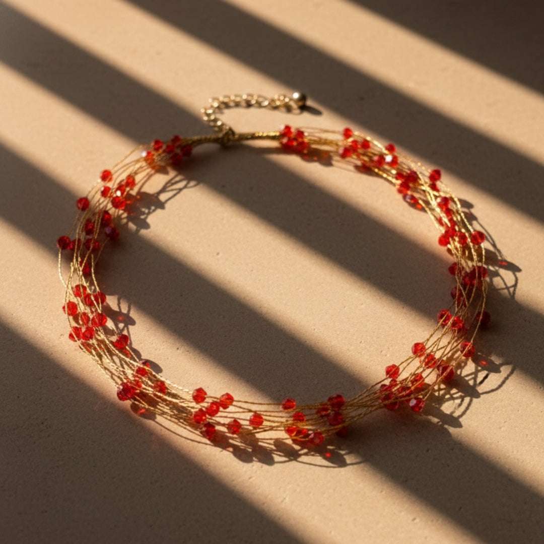 Anti-Tarnish Red Bead Multi-Strand Necklace