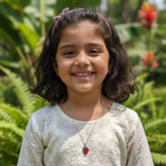 Strawberry Charm Pendant Necklace – Kids Silver Chain