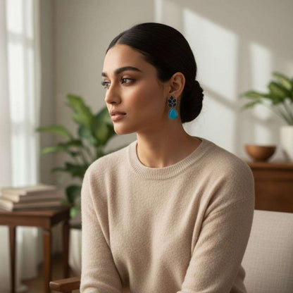 Oxidized Multicolor Oval Stud Earrings