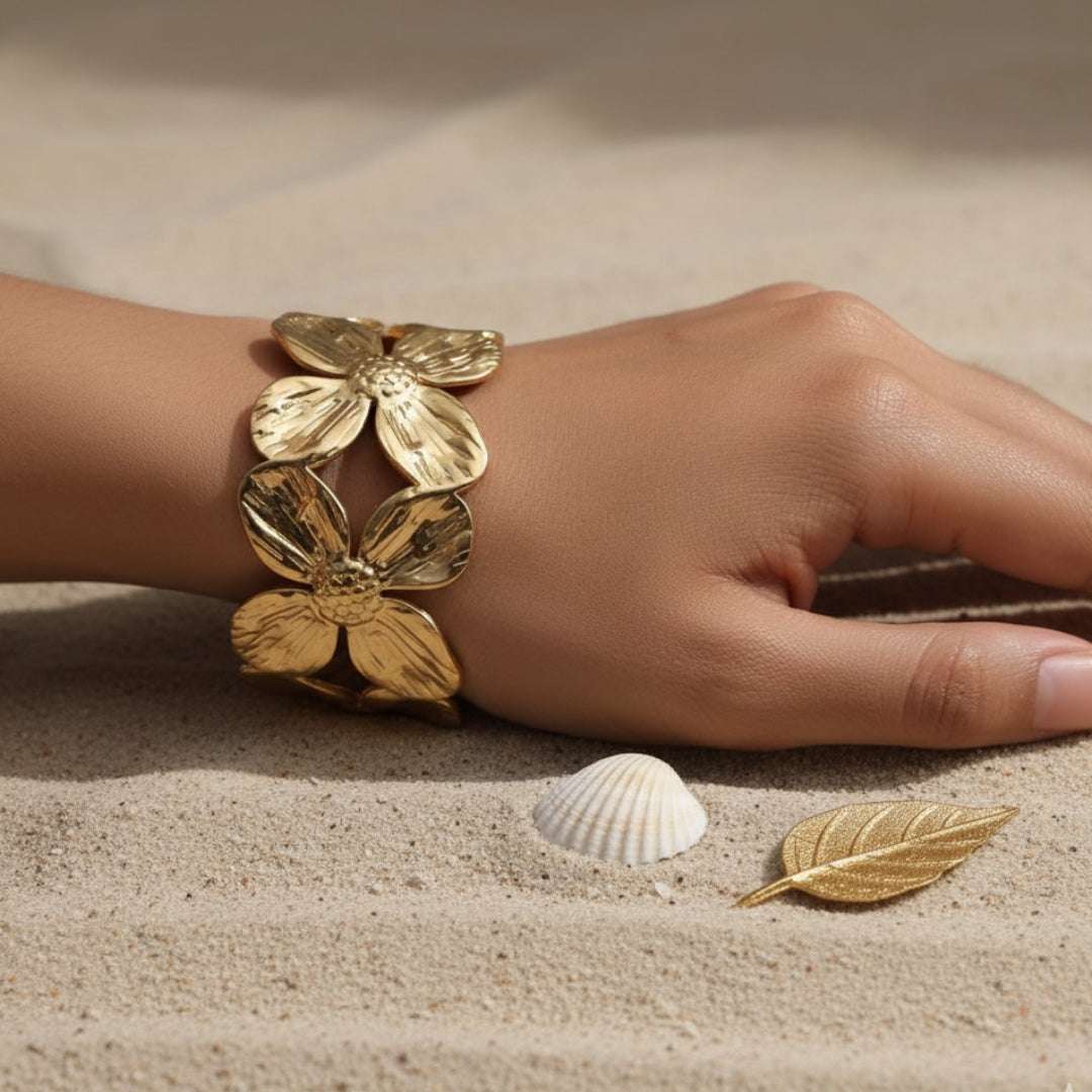 Gold Floral Open Cuff Bracelet