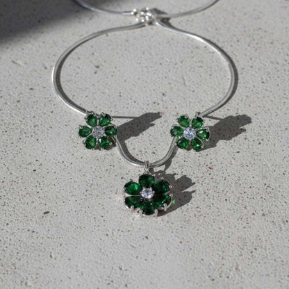 Green Floral American Diamond Necklace Set