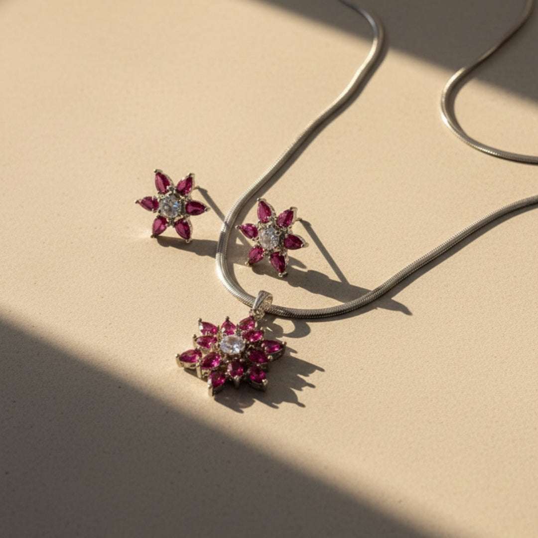 American Diamond Floral Necklace Set