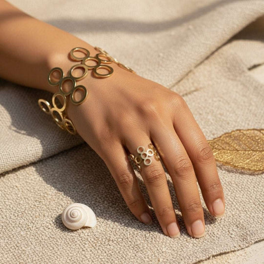 Gold Plated Combo Bracelet & Ring | Modern Statement Set