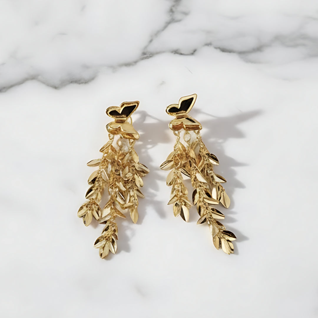Gold Butterfly Tassel Earrings