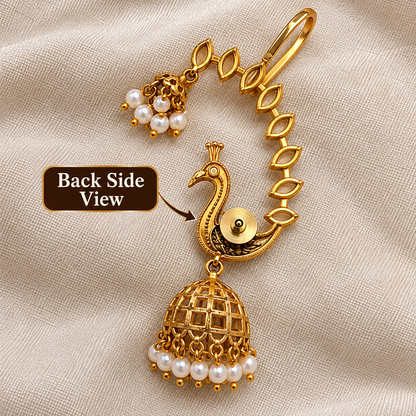 Peacock Motif White Kemp Stone Earcuff