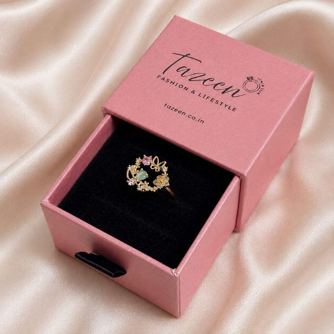 Enchanted Butterfly Floral Crystal Open Ring