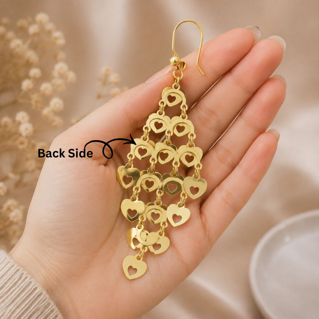 Golden Heart Cascade Drop Earrings