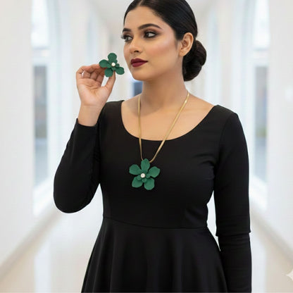 Green Floral Necklace & Earring Set