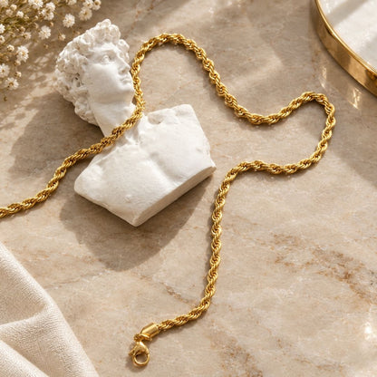 Gold Plated Stainless Steel Anti Tarnish Twisted Chain Necklace