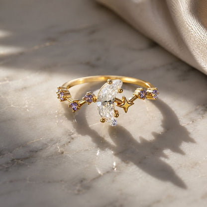 Gold Plated Crescent Star Ring