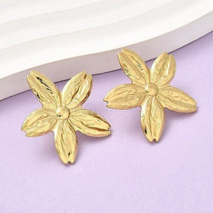 Gold Plated Floral Statement Stud Earrings