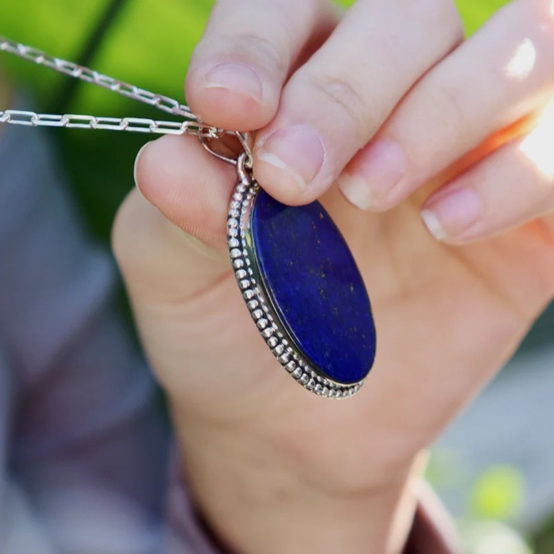 Royal Blue Oval Pendant Necklace