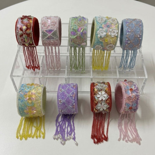 Blush Pink Beaded Fringe Statement Cuff Bracelet