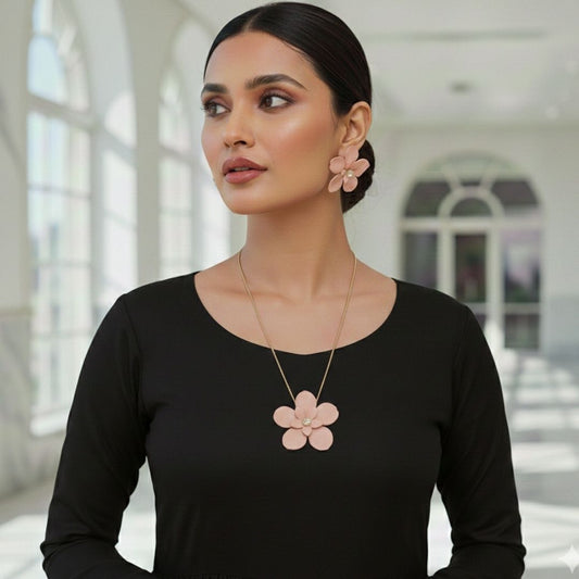 Blush Pink Floral Necklace & Earring Set