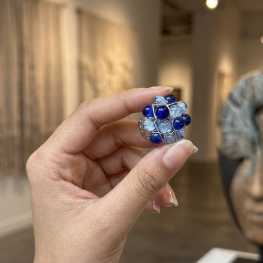 Handmade Blue Beaded Wire Wrap Cluster Ring