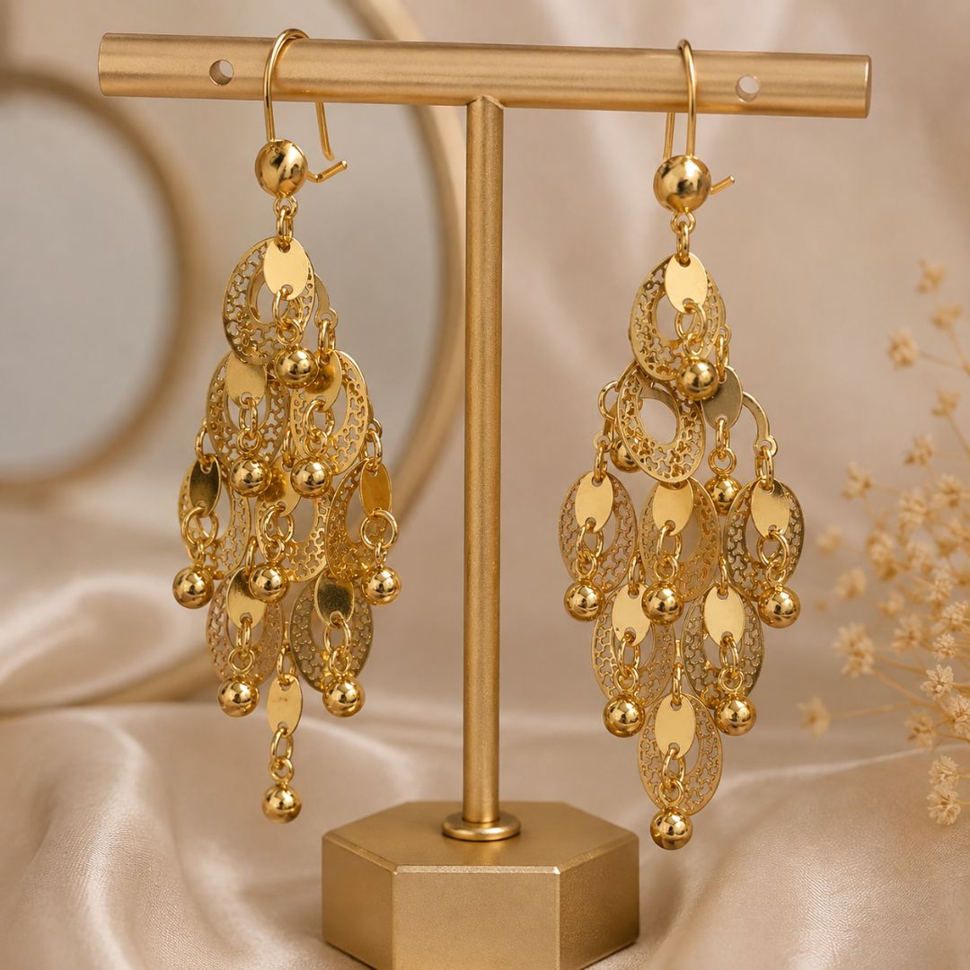 Elegant Gold Filigree Chandelier Earrings