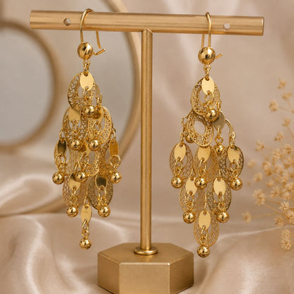 Elegant Gold Filigree Chandelier Earrings