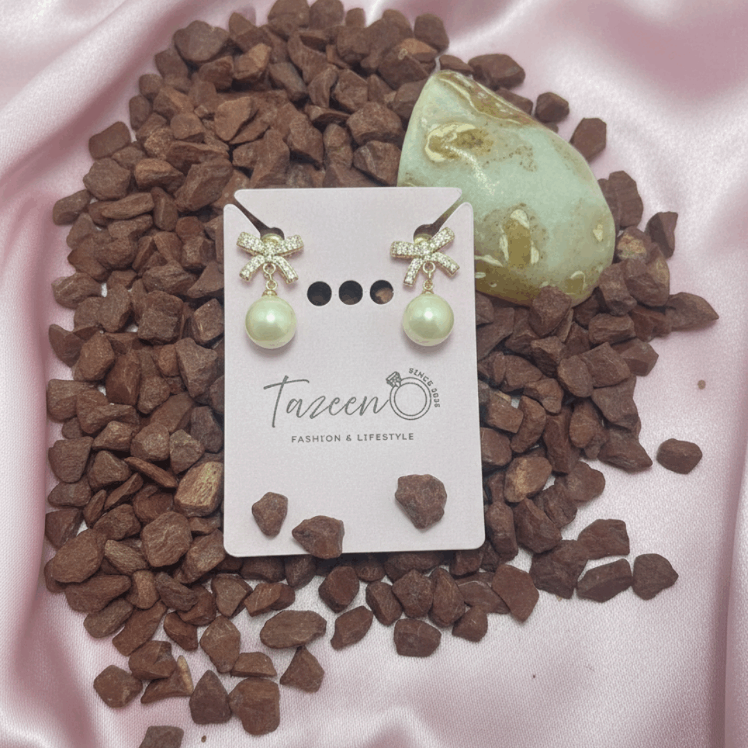 Bow Pearl Drop Earrings Gold