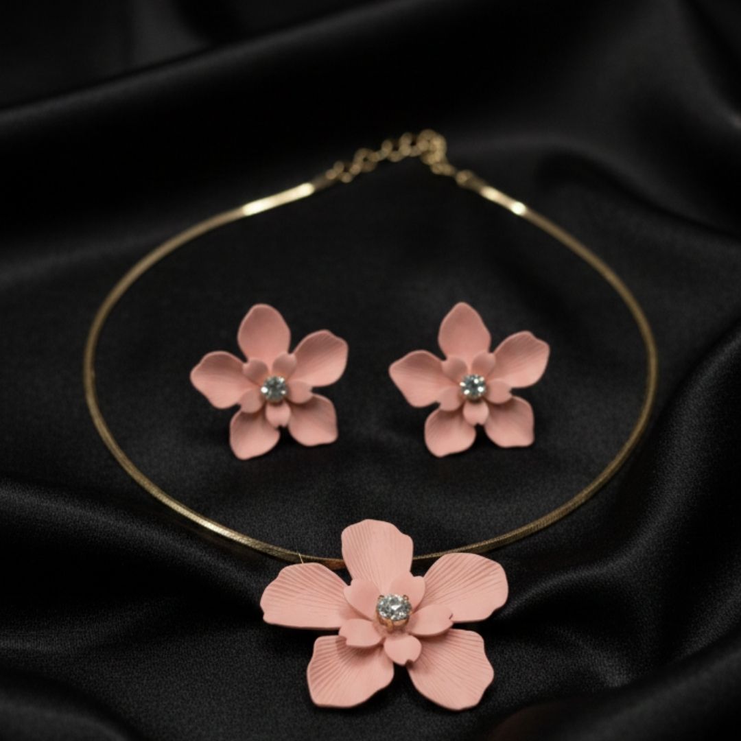 Blush Pink Floral Necklace & Earring Set